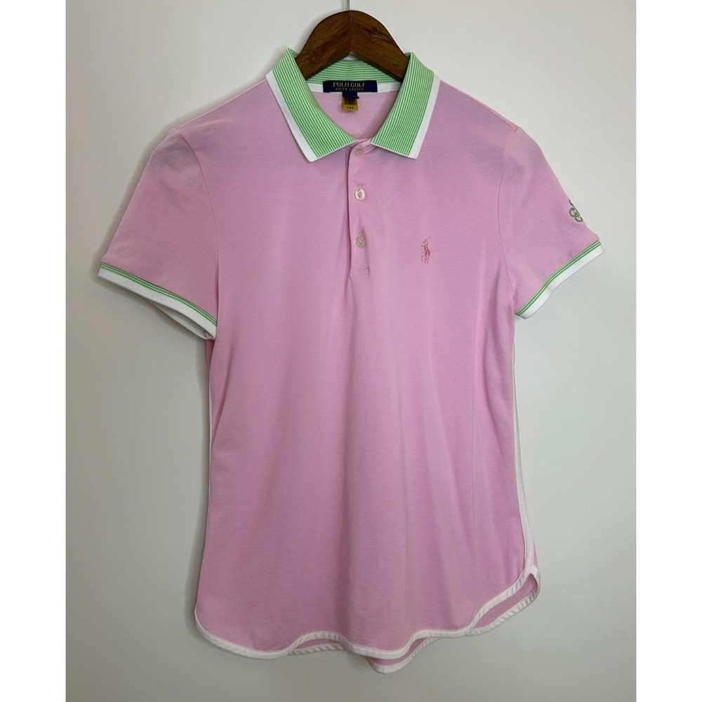 Polo Golf Ralph Lauren Tailored Fit Polo Shirt Pink Green Preppy Size Medium - Picture 8 of 8